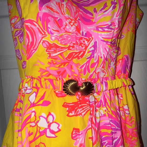 LILLY PULITZER Bri V Neck calla yellow floral coral Midi Dress. Size 2 NWT - Picture 3 of 15